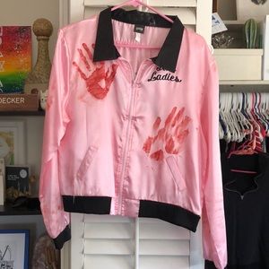 Halloween pink ladies bomber jacket with faux blood.